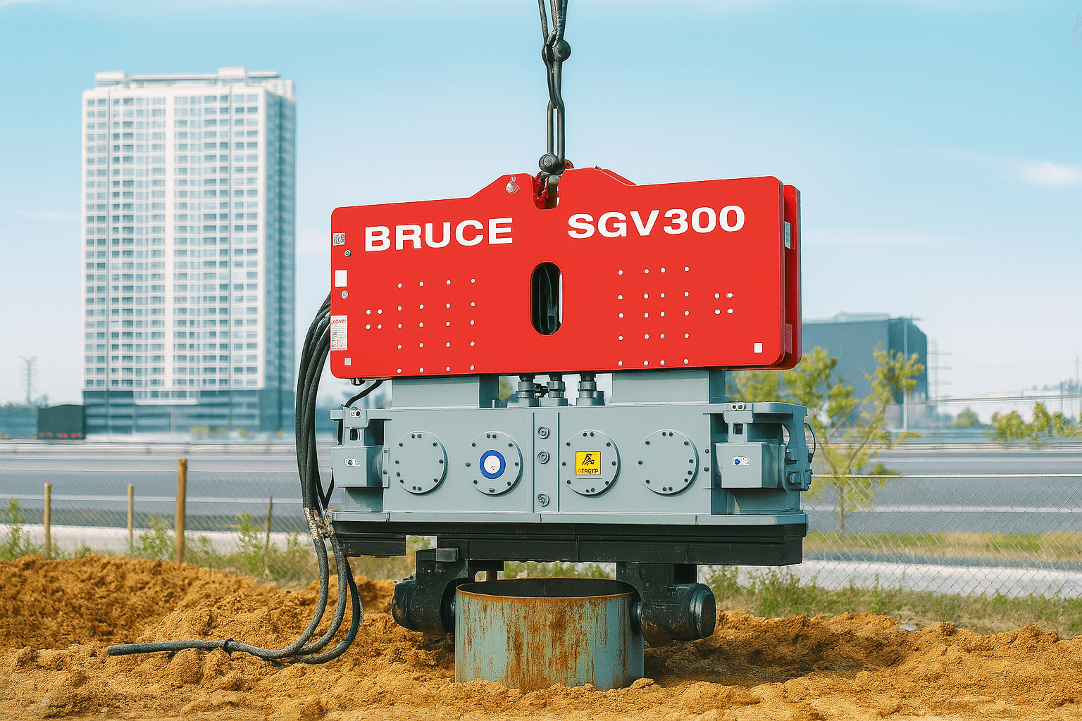 BRUCE Vibro Hammer at work on a high-density piling project in challenging ground conditions