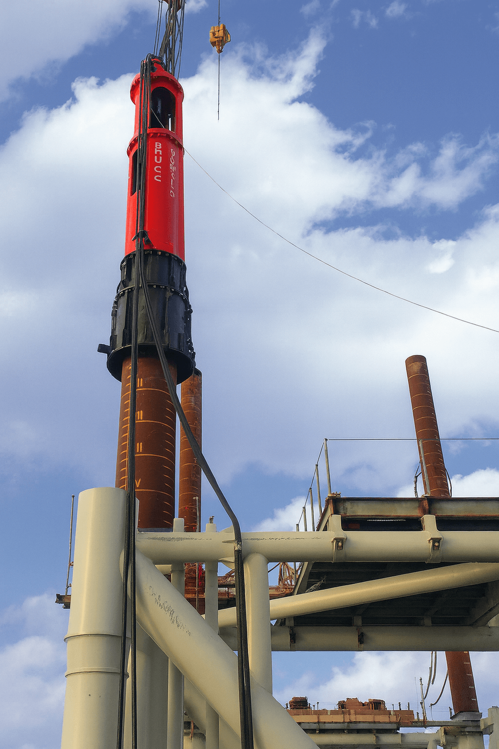 BRUCE hydraulic impact pile hammer driving steel piles on UK offshore wind project