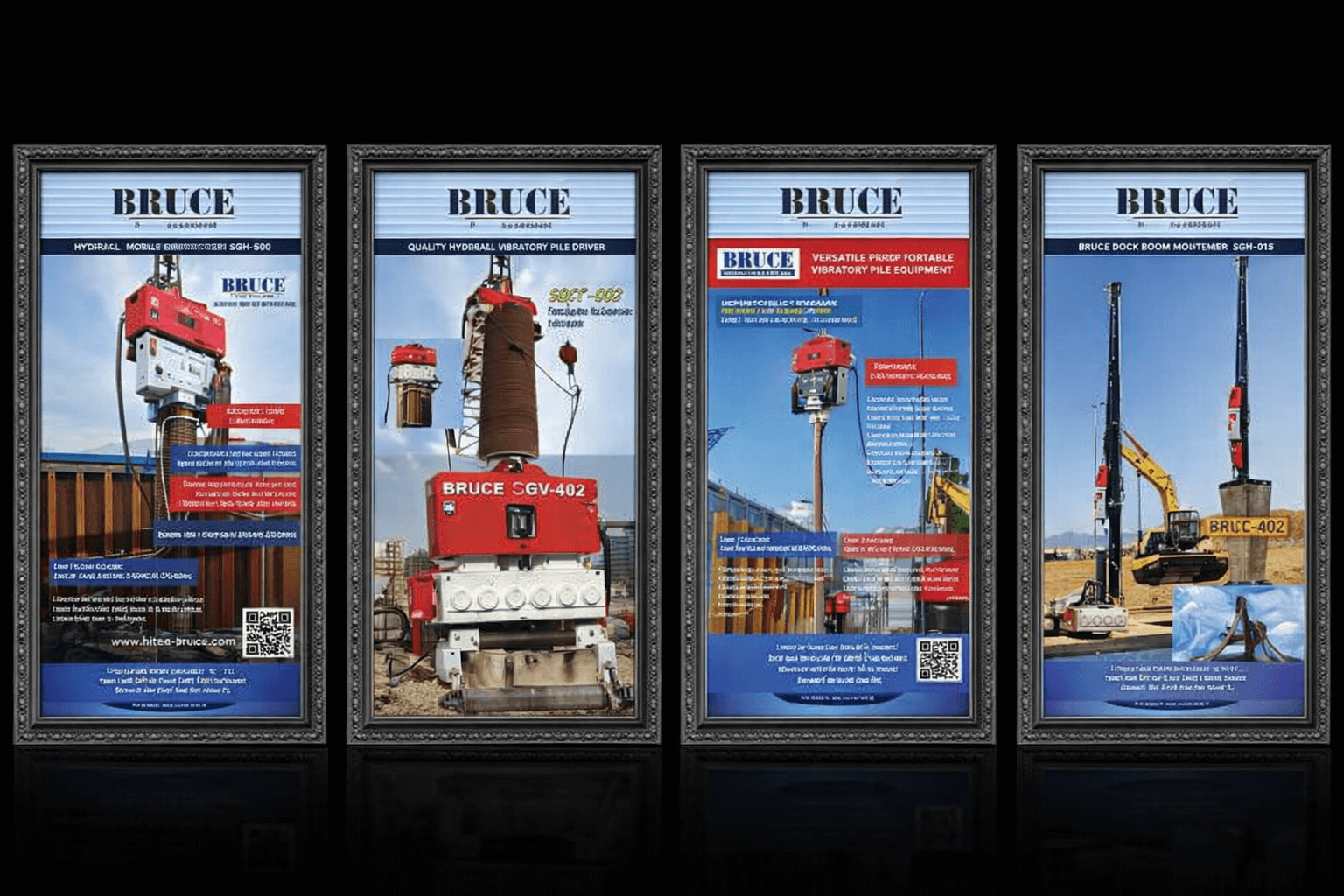 Vibratory hammer driving steel sheet piles on construction site